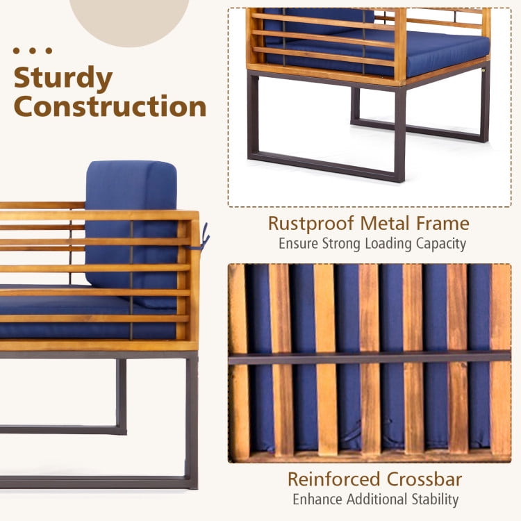 Aimee Lii 3 Pieces Patio Acacia Wood Conversation Set with Cushioned Armchairs, Patio Table and Chairs Set, Outdoor Patio Set, Navy Aimee Lii 3 Pieces Patio Acacia Wood Conversation Set with Cushioned Armchairs, Patio Table and Chairs Set, Outdoor Patio Set, Navy
