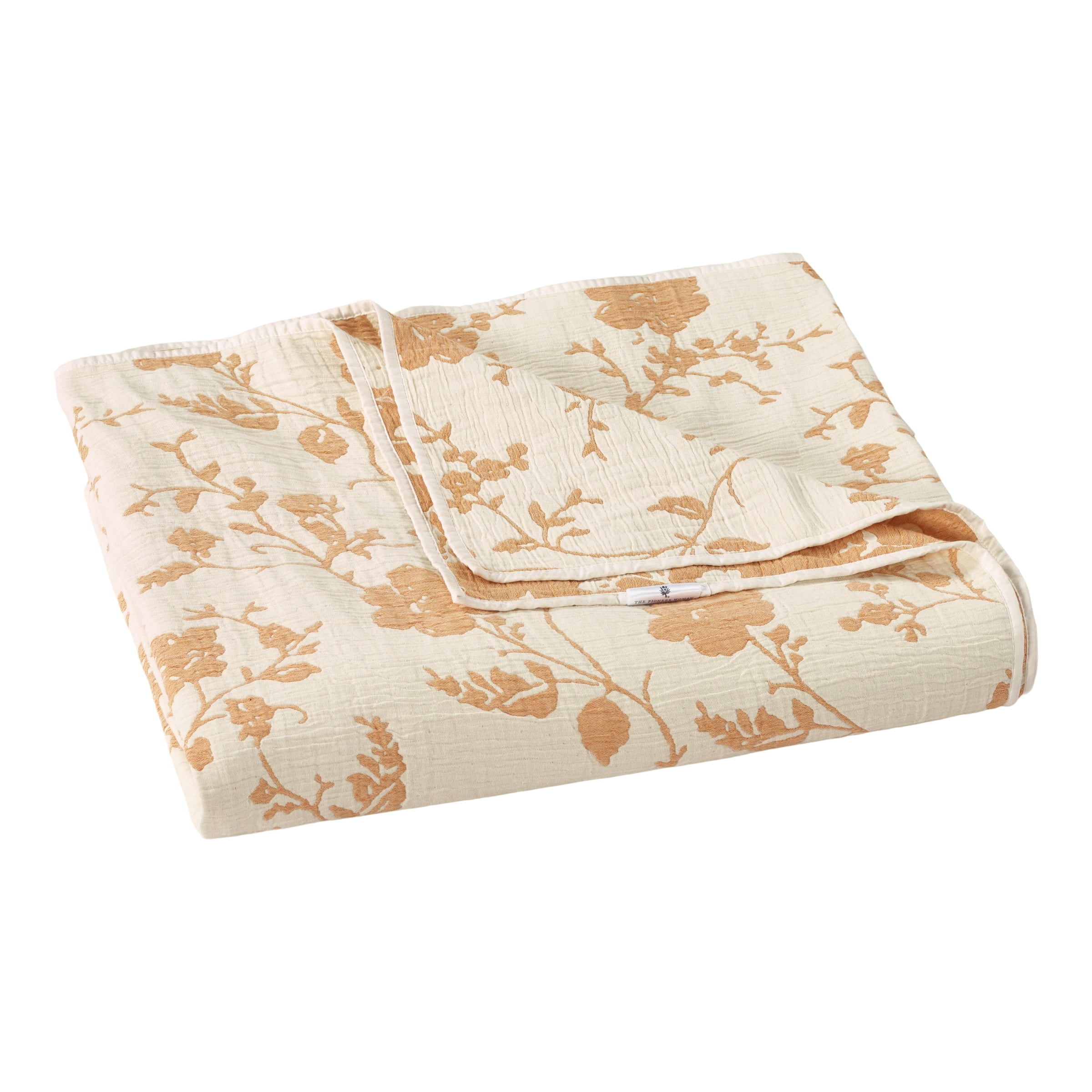 The Pioneer Woman Agatha Floral Gauze Quilt, King, Amber Yellow, Reversible Bedding