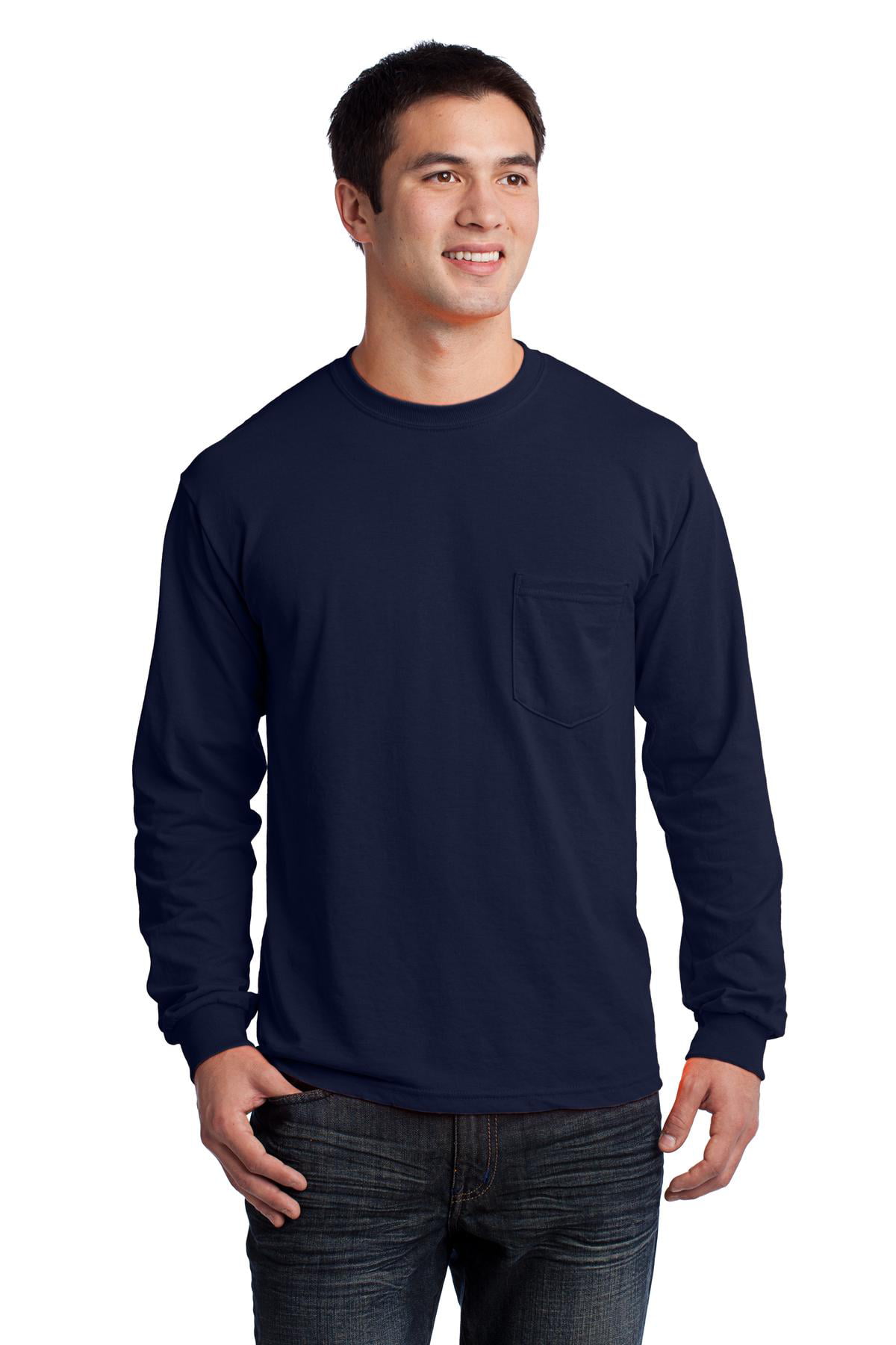 Gildan Men's 100 Percent Cotton Long Sleeve T-Shirt with Pocket. 2410 ...