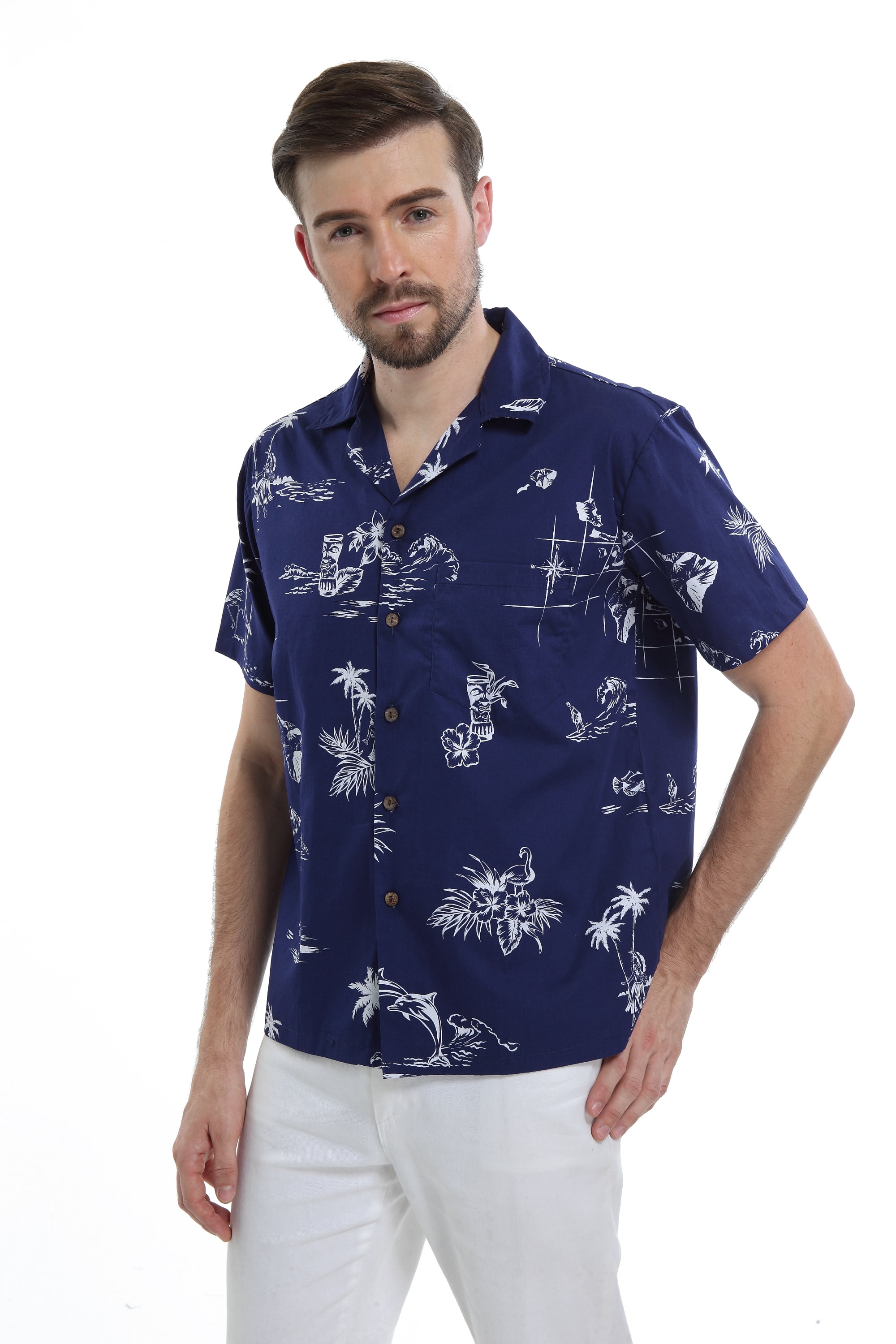 Men's Hawaiian Shirt Aloha Shirt 3XL the new classic navy map