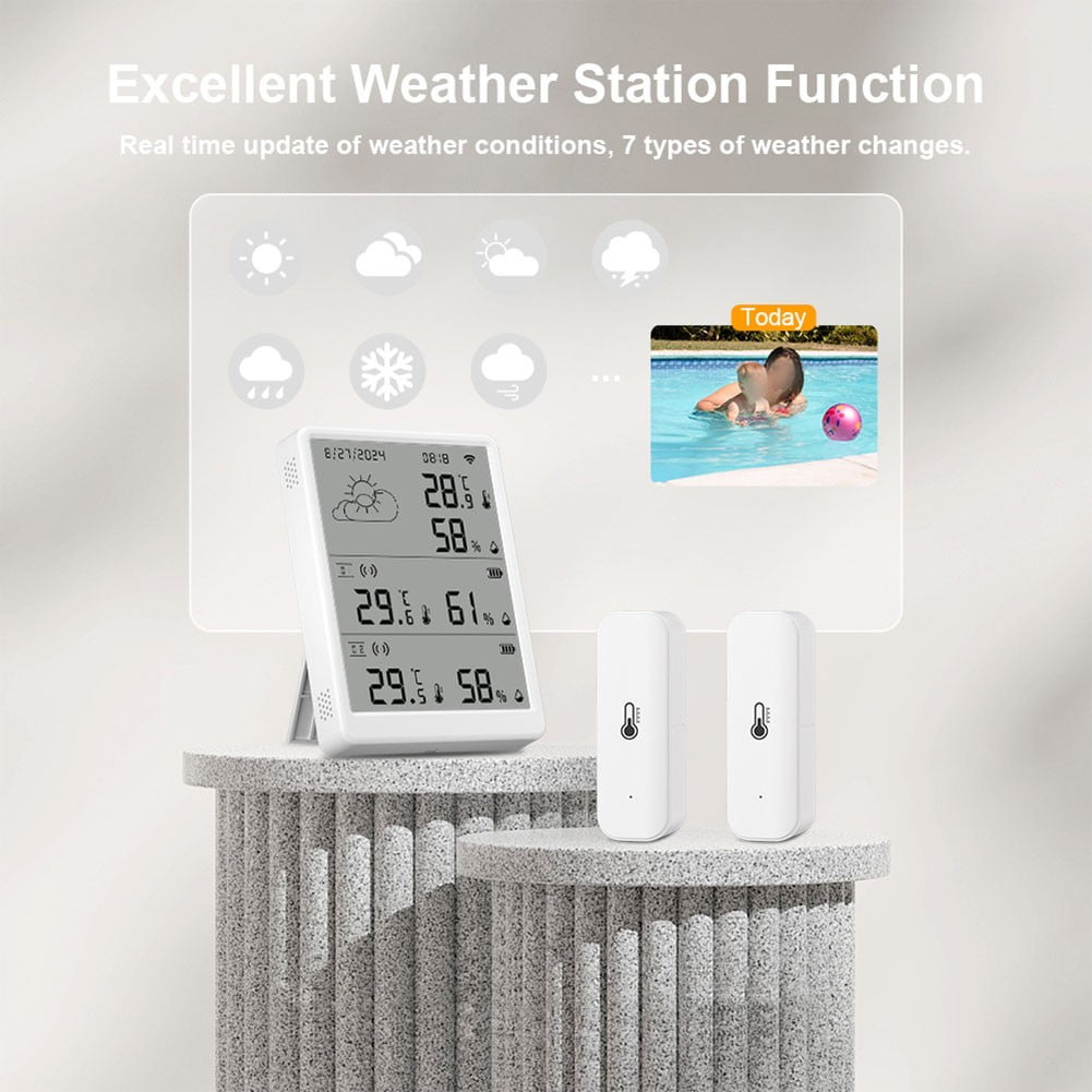 For Tuya WiFi RF433 Temperature Humidity Sensor LCD Screen Station 100 m Range