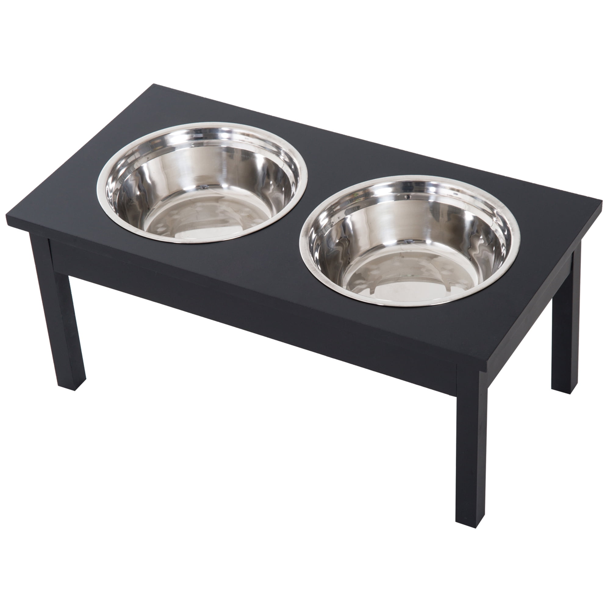 Pawhut 23” Wooden Heavy Duty Dog Food Bowls, Elevated Feeding Station -Black