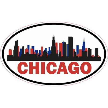 Chicago Truck Harness - 5in x 3in Patriotic Oval Chicago Skyline Sticker Car Truck Vehicle Bumper Decal
