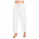 thumbnail image 1 of Pantalones largos para hombre, color liso, holgados, informales, con bolsillo, de lino, cintura elástica y cordón ajustable, de poliéster., 1 of 5