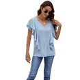 thumbnail image 2 of Blusas Informales Elegantes para Mujer, Blusas con Cuello en V, Botones y Mangas con Volantes. Azul M, 2 of 10