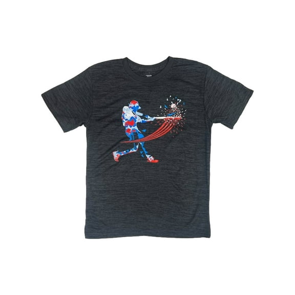 Boys Dark Gray Athletic Baseball Player Crushin' It Short Sleeve T-Shirt X-Large