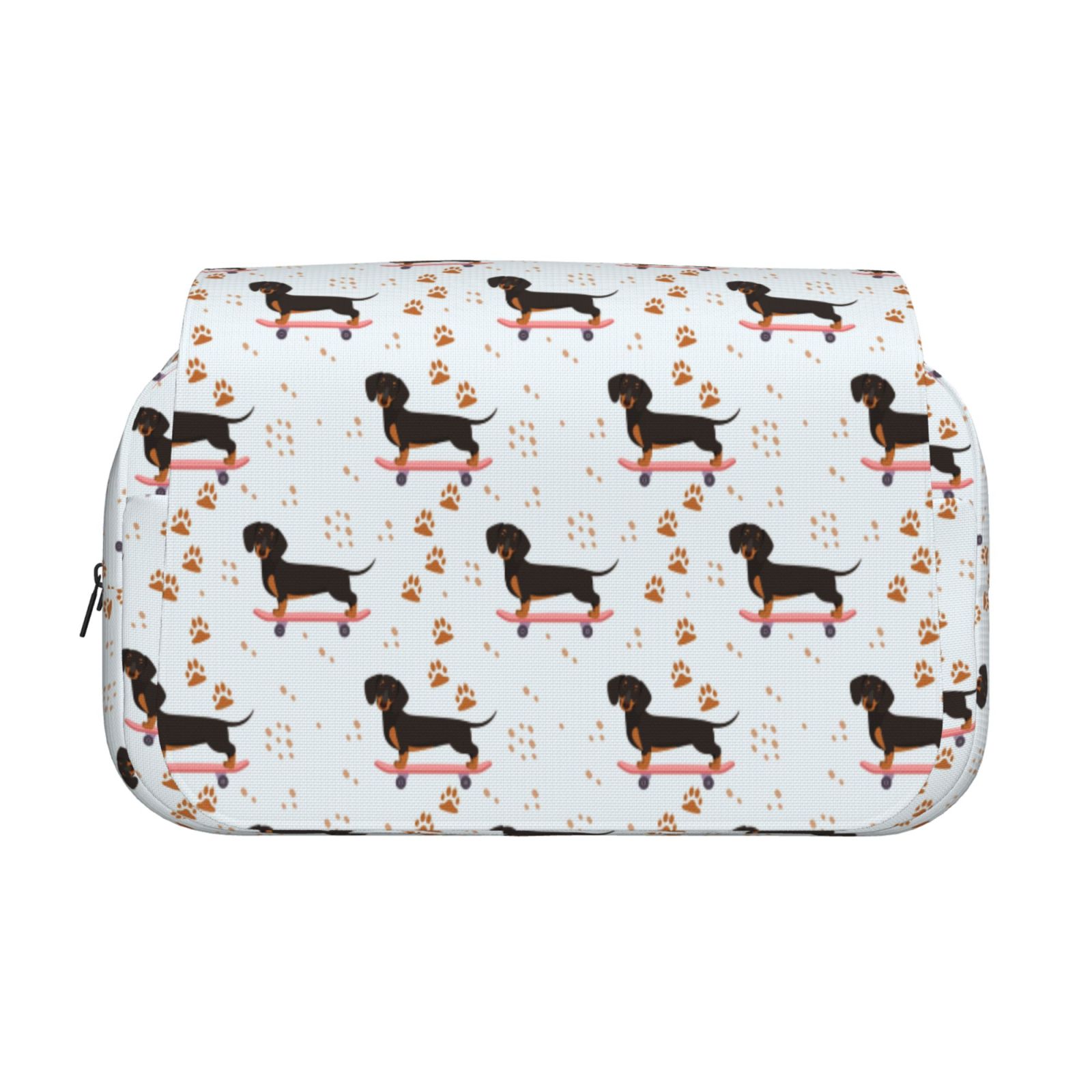 Rateoe Dachshund On A Skateboard Pattern Double Clamshell Pen Case, Storage Organizer with Two Zipper Compartments– Holds Up to 50 Pencils & Pens