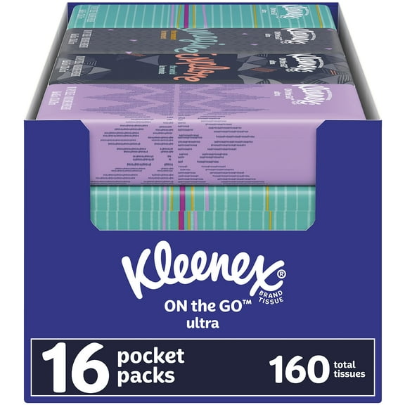 Kimberly-Clark 54635 On The Go Packs Facial Tissues, 3-ply, White, 10/pouch, 16 Pouches/pack, 6 Packs/carton