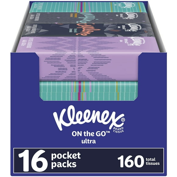 Pañuelos faciales Kleenex On-The-Go de 3 capas, 160 pañuelos, 16 paquetes