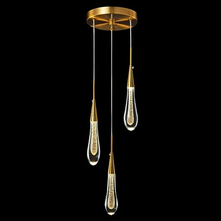 Modern Gold Pendant Light Mini Teardrop Crystal Pendant Lights Dimmable LED Light Fixtures for Kitchen Island Entryway Bedroom Dining Room(3-Light)