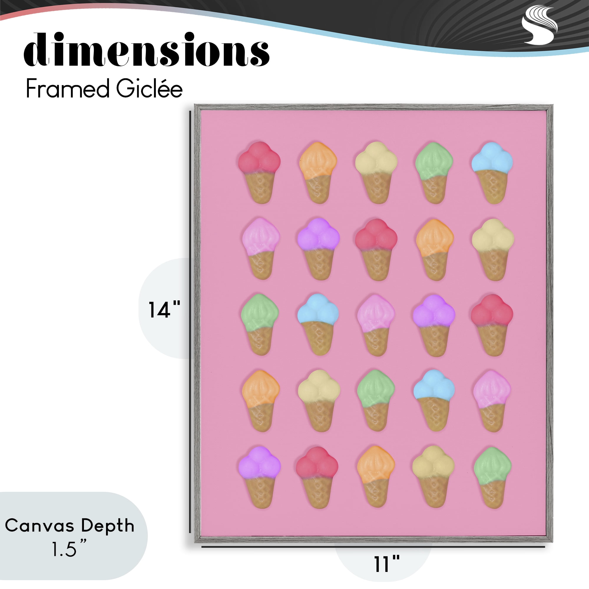 Stupell Industries Ice Cream Candies on Pink Gray Framed Giclee Art, design by LISH Creative