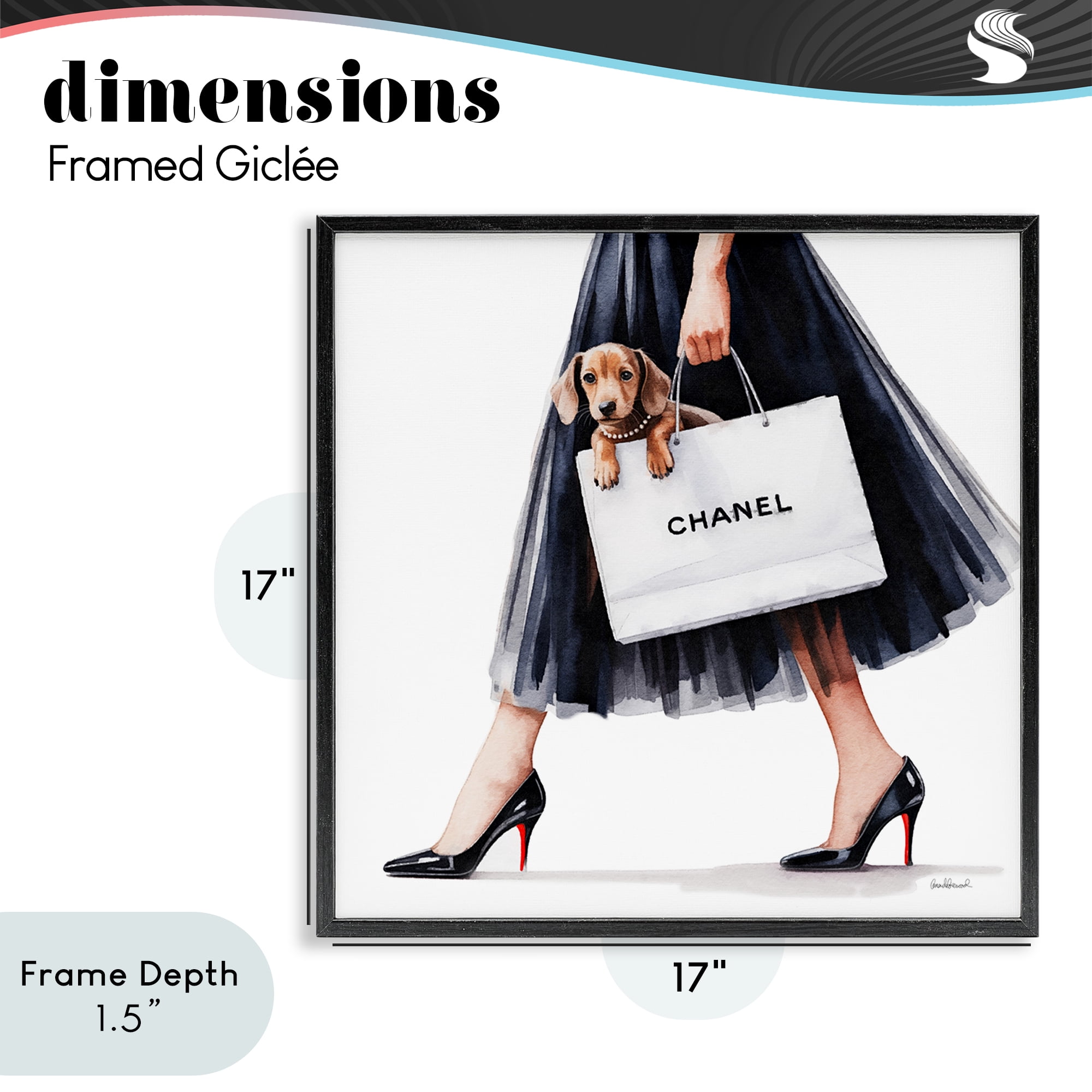 Stupell Industries Elegant Dog & Shopping Bag Black Framed Giclee Art, design by Amanda Greenwood