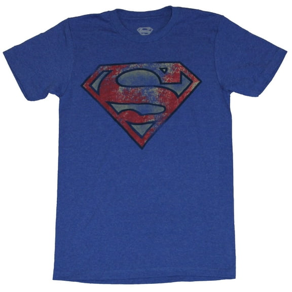 Superman (DC Comics) Mens T-Shirt - Heavily Distressed Red Yellow Blue Logo (Small)