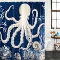 thumbnail image 3 of Beige Octopus Coastal Waterproof Fabric Shower Curtain,Navy Blue Nautical Ocean Coral Waterproof Fabric Shower Curtain for Bathroom Curtains Bathtubs Hotel Shower Curtains with 12 Hooks Stall 54x78in, 3 of 8