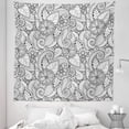 thumbnail image 1 of Ethnic Tapestry, Monochrome Flowers Hearts and Paisley Motifs Nature Doodle with Influences, Fabric Wall Hanging Decor for Bedroom Living Room Dorm, 5 Sizes, Black White, by Ambesonne, 1 of 1