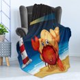 thumbnail image 4 of Crabs Soft Flannel Fleece Blanket, Illustration of Marine Creature Under a Shell at the Beach at Night with a Lighthouse, Cozy Plush for Indoor and Outdoor Use, 70" x 90", Multicolor, by Ambesonne, 4 of 5