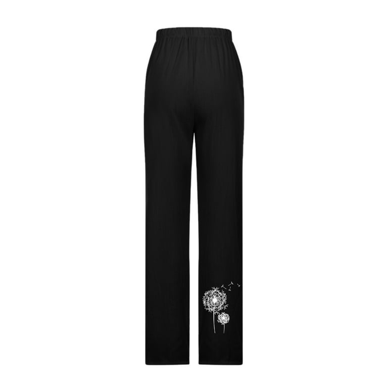 YWDJ Joggers for Women Fashion Women Summer Casual Loose Cotton And Linen  Pocket Printing Trousers Pants Black M