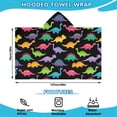 thumbnail image 2 of Black Colorful Dinosaur Pattern Hooded Bath Towel，50"x30" for Ages 3 To 12 Kids, Quick Dry Lightweight Soft Microfiber Hood Beach Towel Cover Up for Kids, 2 of 7