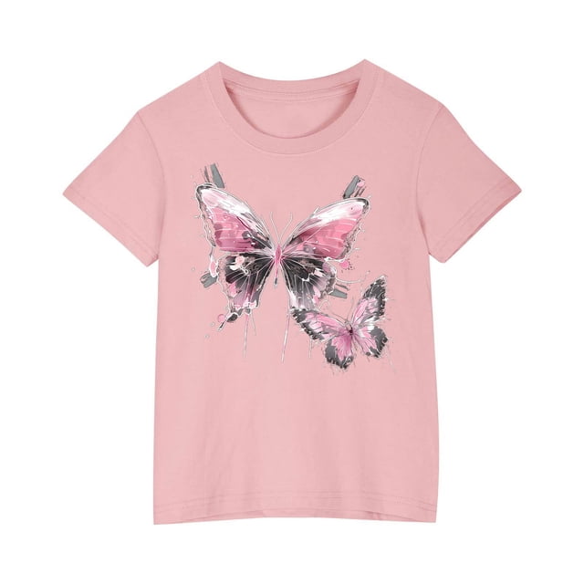 HVOBBTY T-shirt Doux à Manches Courtes Décontracté pour Tout-Petit, T-shirt Imprimé pour Garçons Tout-Petits Mode Col Rond Imprimé Manches Courtes Rose, 7 Ans