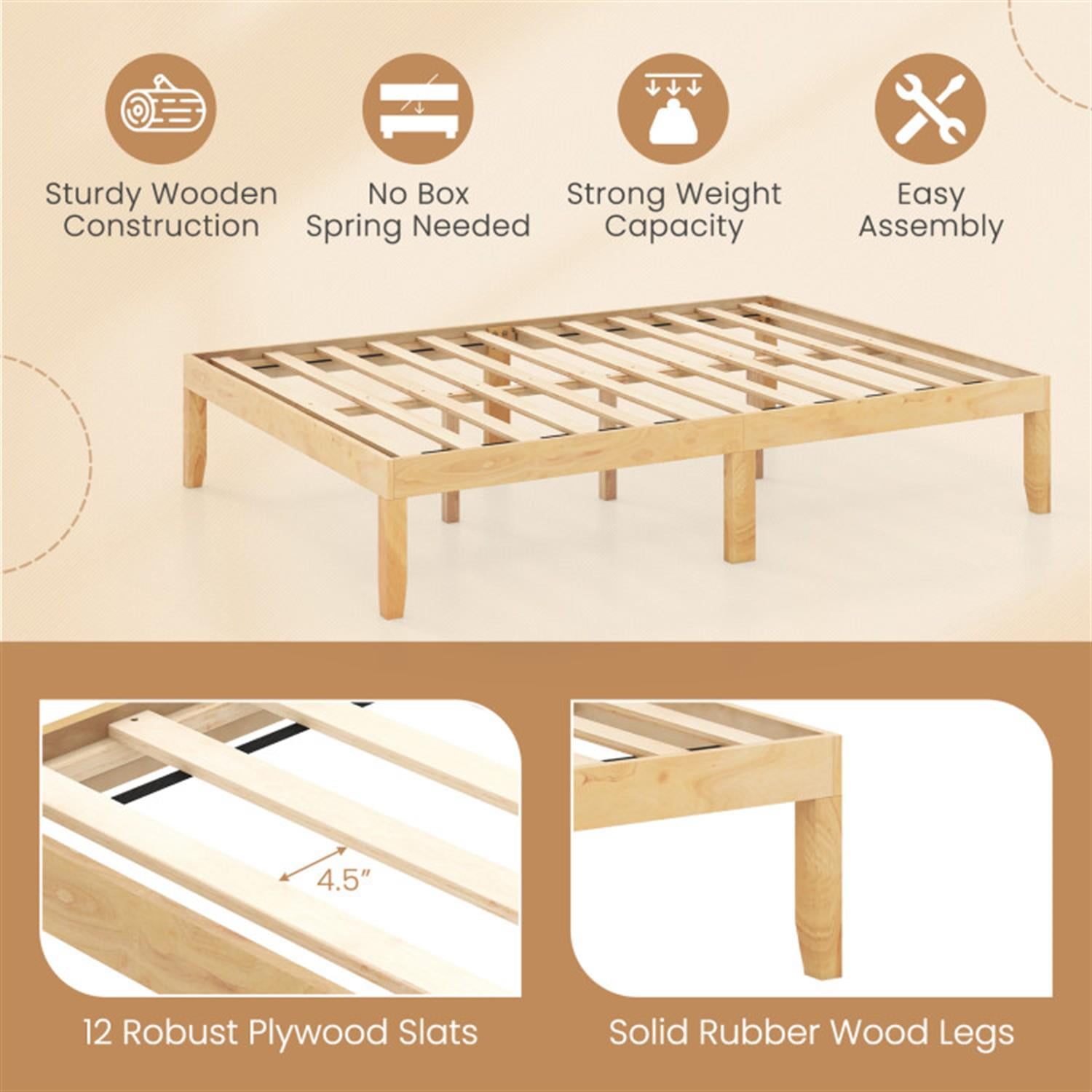 Demi Bonn Full Size Bed Frame with Wooden Slats Support and Rubber Wood Legs, Acacia Wood Platform Bed Frame with Under Bed Storage, No Box Spring Needed, Beige