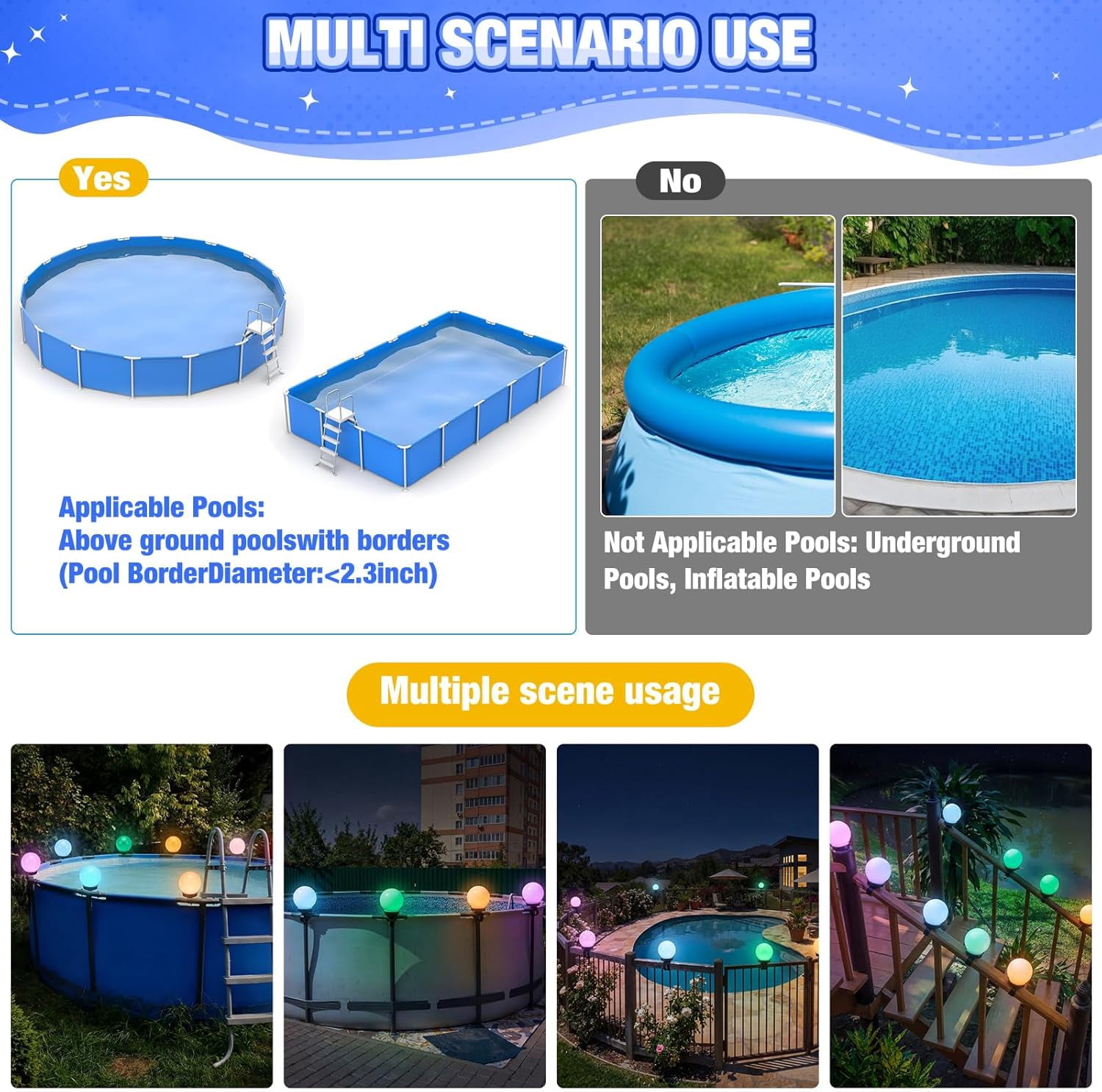8 Pcs Pool Solar Lights for Framed Above Ground Pools Waterproof Solar Light Outdoor Swimming Pool Fence Decorations Pools Accessories Colorful Light