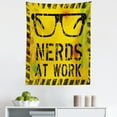 thumbnail image 1 of Retro Tapestry, Nerds at Work Grunge Fictional Sign Glasses Hazard Stripes Work Hard Theme, Fabric Wall Hanging Decor for Bedroom Living Room Dorm, 5 Sizes, Yellow Black Green, by Ambesonne, 1 of 1