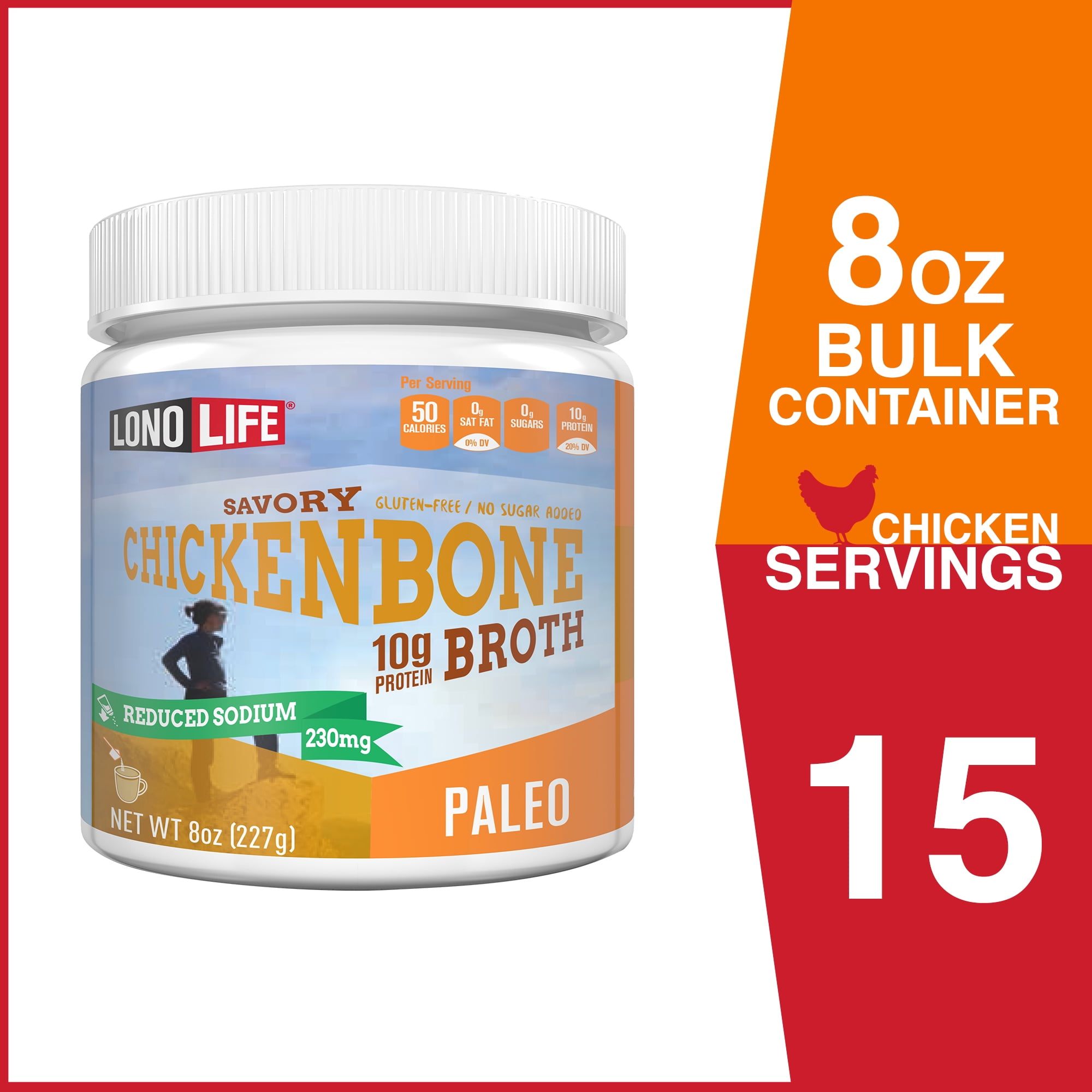 LonoLife Reduced Sodium Chicken Bone Broth Powder with 10g Protein