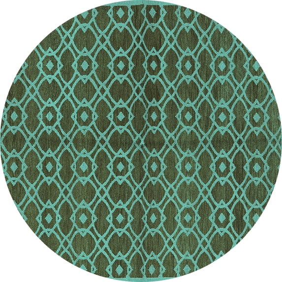 Ahgly Company Machine Washable Indoor Round Oriental Turquoise Blue Industrial Area Rugs, 4' Round