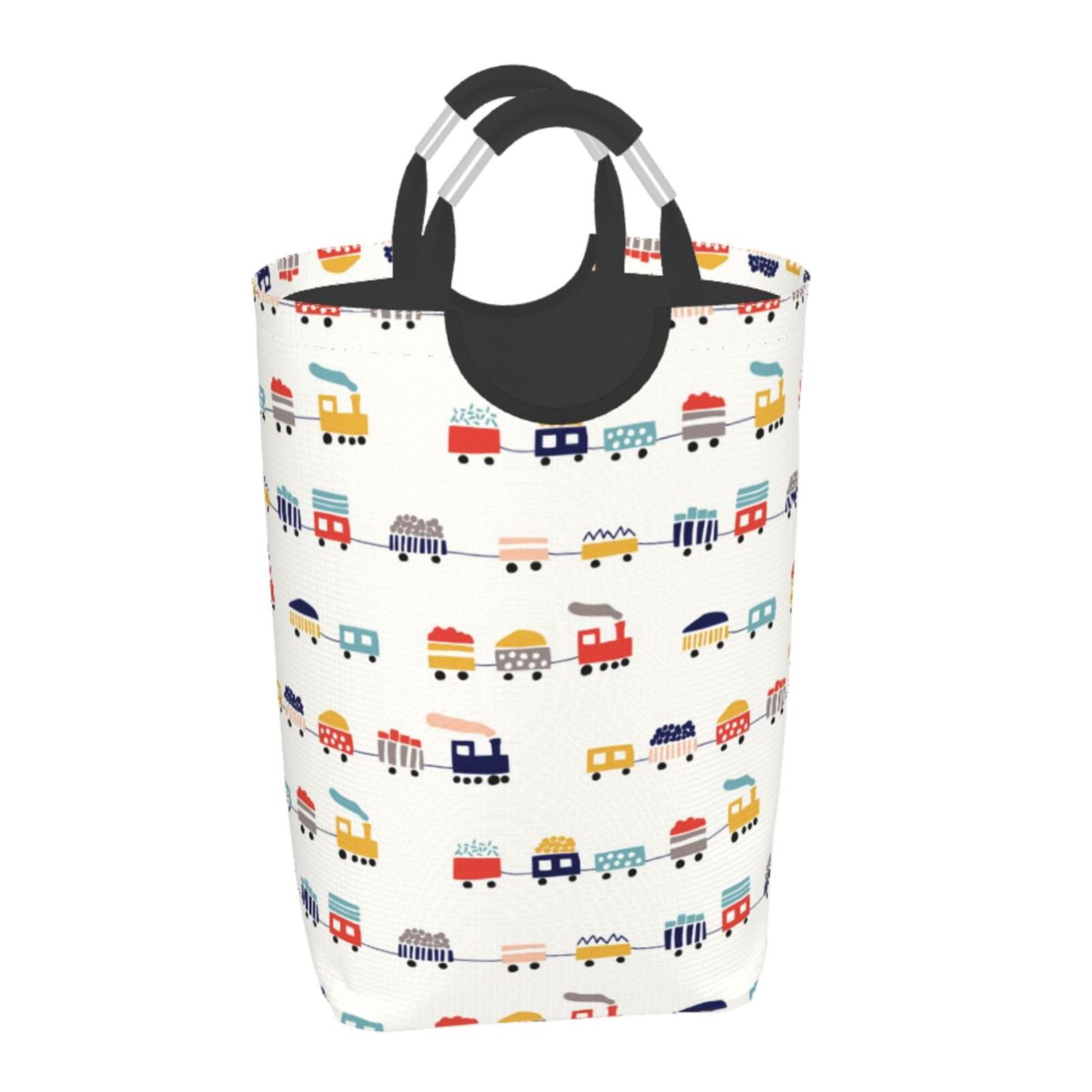 Picia Colorful Trains Laundry Basket With Handles Laundry Hamper Toys Storage Organizer Foldable Bucket Washing Bin Dirty Clothes Bag For Home Bathroom Bedroom Dorm
