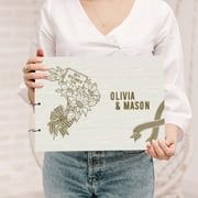 Darling Souvenir Personalized Engraved Laser Cut Wedding Guest Book Wooden Cover Sign-in Book Registry Guestbook Scrapbook-HQ