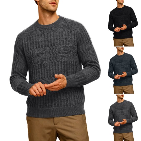 Miqool Men's Cable Knit Fitted Sweaters Casual Trendy Crew Neck Long Sleeve Fall Winter Chunky Pullover Sweater