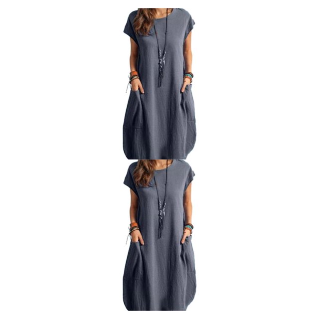 Minnieouse Vestido de mujer de poliéster Color sólido Sin mangas Suelto Reemplazo Casual Verano Cuello Doble bolsillo Vestidos de moda Type8 NO8