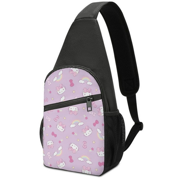 Hello Kitty Unisex Crossbody Bags Lightweight Sling Backpack Multipurpose Shoulder Bag High Capacity Hiking Daypack Chest Bag