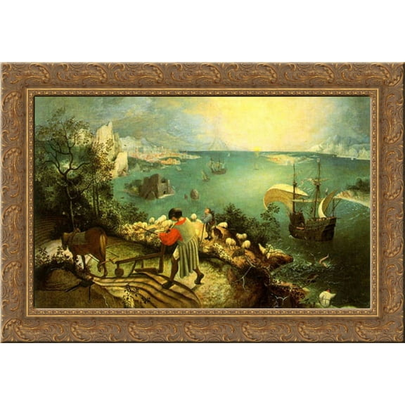 Landscape with the Fall of Icarus 24x18 Gold Ornate Wood Framed Canvas Art by Bruegel, Pieter the Elder