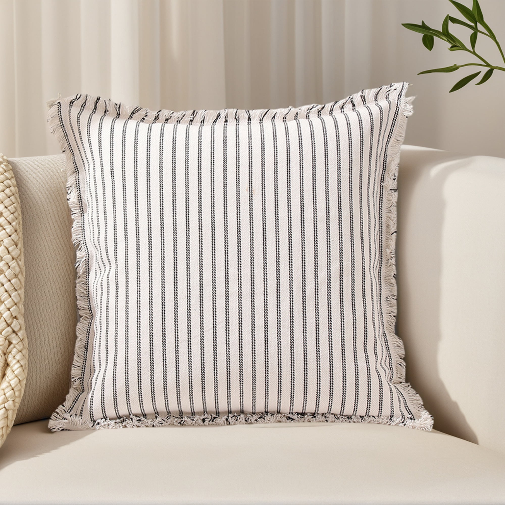 Unique Bargains 4 Pcs Classical Striped Throw Pillow Cover Black/Navy Blue 18" x 18"
