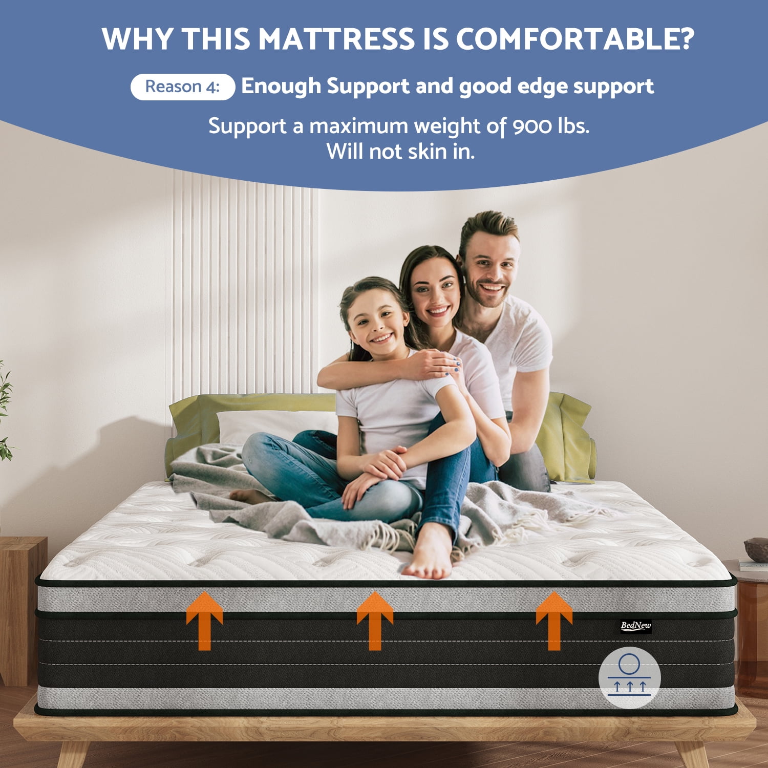 Queen Mattress, BedNew 14 inch Medium Firm Hybrid Pillow Top Mattresses in a Box, Pocket Springs