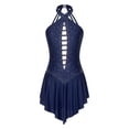 thumbnail image 3 of TiaoBug Women Sleeveless Lyrical Dance Dress Shiny Rhinestone Figure Ice Skating Skirted Leotard Navy Blue L, 3 of 7