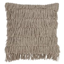SARO 5990.GY18S 18 in. Square Down Filled Woven Fringes Throw Pillow - Grey