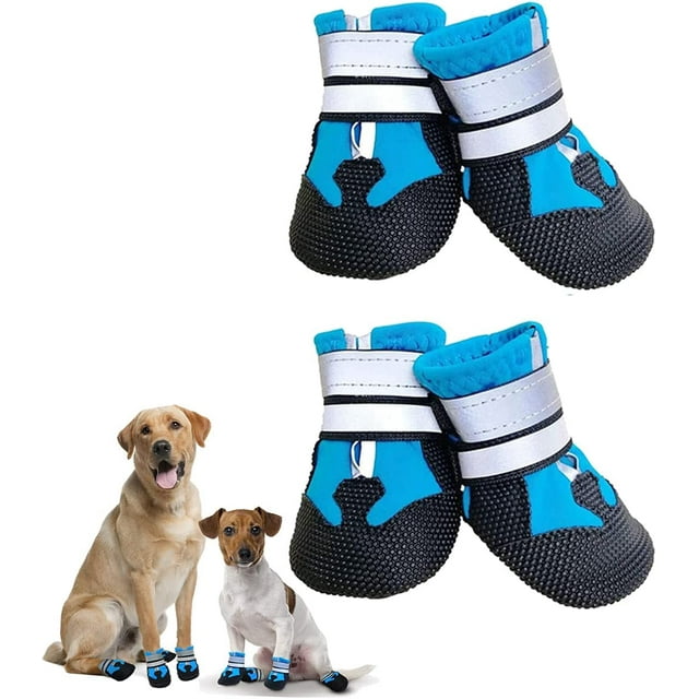 Botas para perros, juego de 4, antideslizantes, impermeables y protectoras, para perros pequeños, medianos y grandes (S, azul)