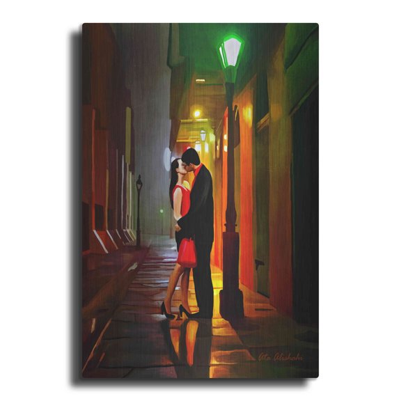 Luxe Metal Art 'Kissing Goodnight' by Ata Alishahi, Metal Wall Art, 12"x16"
