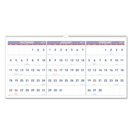 at a glance horizontal format three month reference wall calendar