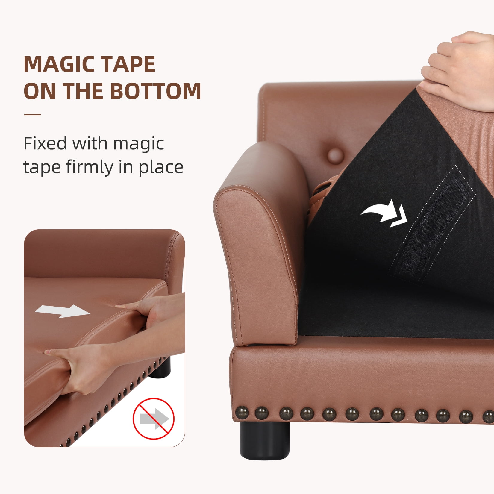 BingoPaw Rectangle Pet Couch Chair Sofa Dog Bed, Large, Brown, 42-in.