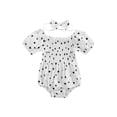 thumbnail image 1 of Arvbitana 0-24 Months Baby Girl Summer Newborn Infant Heart Print Romper Lace Collar Puff Sleeve Ruched Bodysuit Jumpsuit Headband, 1 of 9