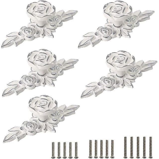 Paquete de 12 pomos decorativos para armario con placa, color marfil floral, pomos para puerta de armario, tiradores de cajón blanco marfil