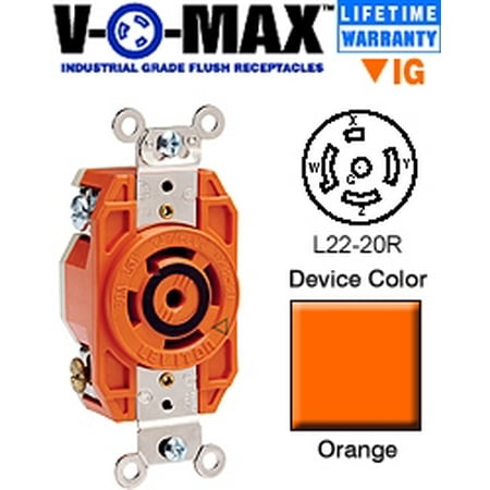 Flush Outlet - Leviton 2520-IG L22-20R Locking Flush Receptacle - Orange