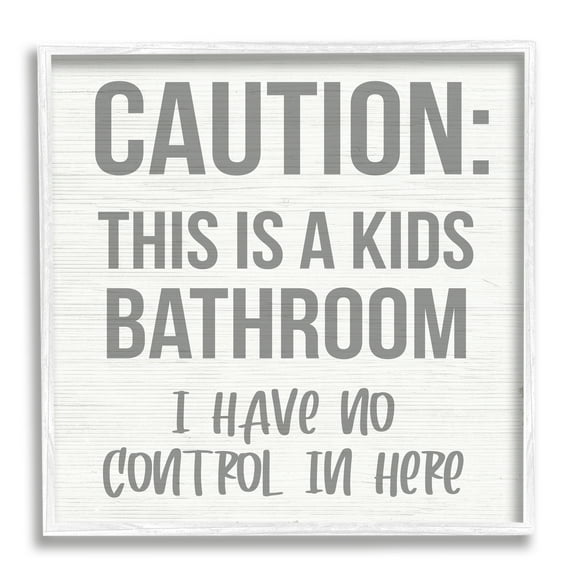 Stupell Industries Caution Kid's Bathroom Phrase Family Home Sign Graphic Art White Framed Art Print Wall Art, 24x24, by Daphne Polselli