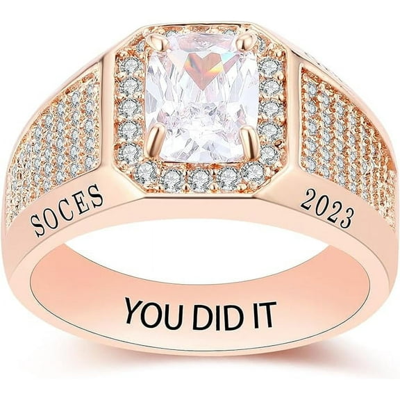 Ccjcinata-Personalized class rings for high school Customizable university class rings for high school for men Sterling Silver graduation rings for men (Sterling Silver - Rose Gold Plated)