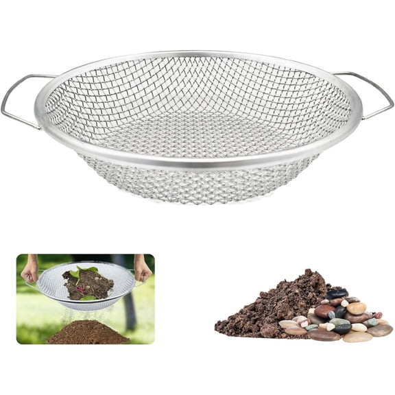 Heyingu 1Pcs Stainless Steel Soil Sifter Dirt Sifter Compost Sifter for Dirt Sand Heavy Duty Garden Sieve with Handles for 5 Gallon Buckets Garden