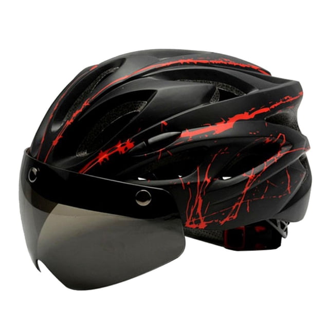 Adjustable Adult Mountain Road Bike Riding Head Protector Crash Hat with Removable s Visor Black Red