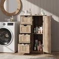 thumbnail image 3 of Ktaxon Wooden Bathroom Floor Cabinet, Side Storage Organizer with 4 Drawers, 1 Cupboard & 2-Shelves, Vintage Washed Gray, 3 of 25